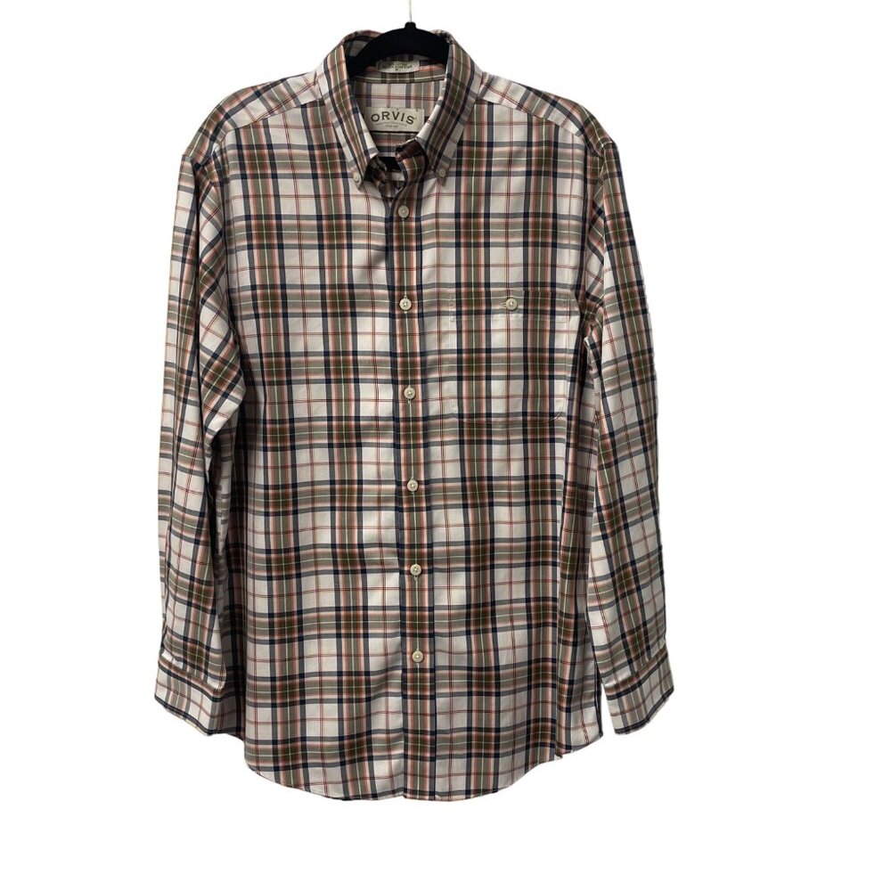 ORVIS BUTTON DOWN SHIRT PLAID MENS M 100% COTTON FALL CLASSIC LIGHTWEIGHT POCKET
